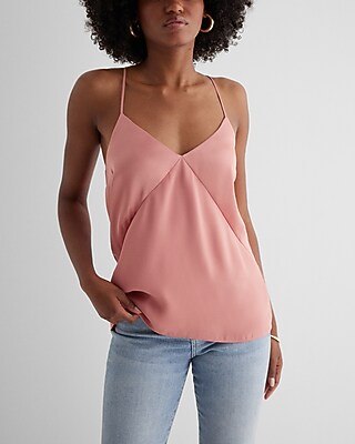 Satin Seamed V-Neck Cross-Back Downtown Cami Pink Women's L