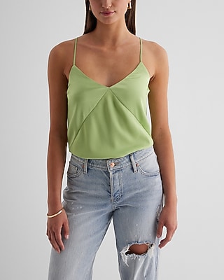 Satin Seamed V-Neck Cross-Back Downtown Cami Green Women's M