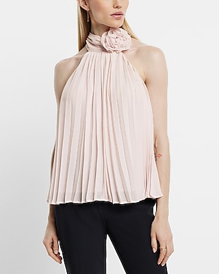 Rosette Halter Neck Pleated Top Pink Women's XS