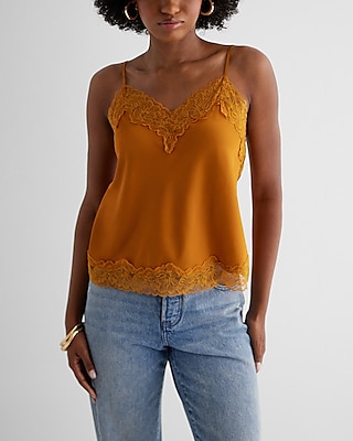Satin Lace Trim V-Neck Downtown Cami Yellow Women's M