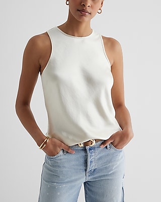 Satin Crew Neck Tank White Women's M