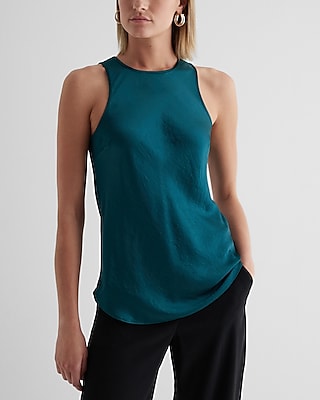 Satin Crew Neck Tank Green Women's L