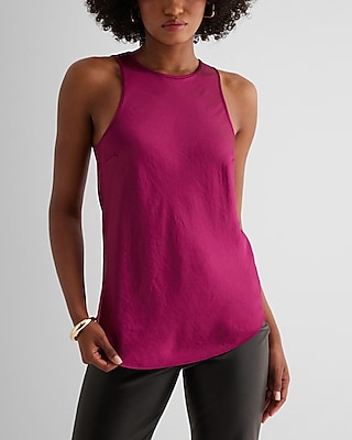 Satin Crew Neck Tank Pink Women's M