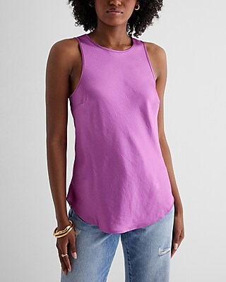 Satin Crew Neck Tank Purple Women's XS
