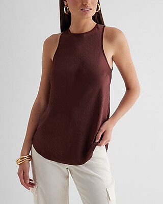Satin Crew Neck Tank Brown Women's XS