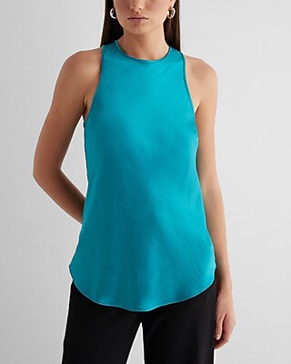 Satin Crew Neck Tank Blue Women's XS
