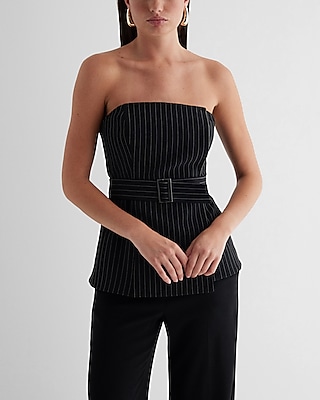 Pinstripe Faux Wrap Belted Tube Top
