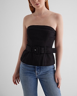 Strapless Belted Corset Tube Top Black Women's XS