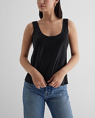 Satin Scoop Neck Tank Black Women's M