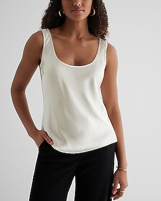 Satin Scoop Neck Tank White Women's XL