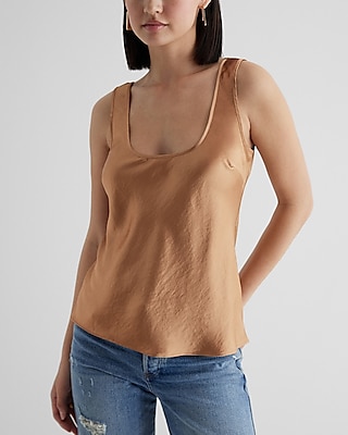 Satin Scoop Neck Tank Brown Women's L