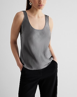 Satin Scoop Neck Tank Gray Women's XL