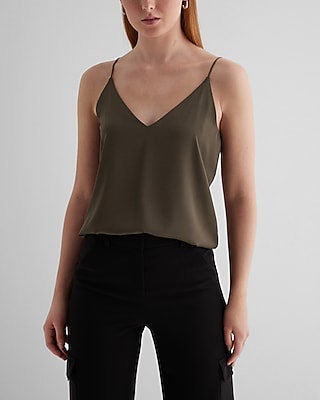 Satin V-Neck Downtown Cami Green Women's XS