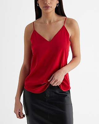 Satin V-Neck Downtown Cami Red Women's L