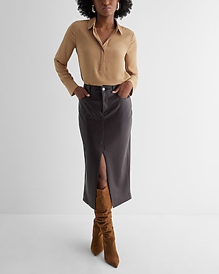 Half Button Up Portofino Shirt Brown Women's XS