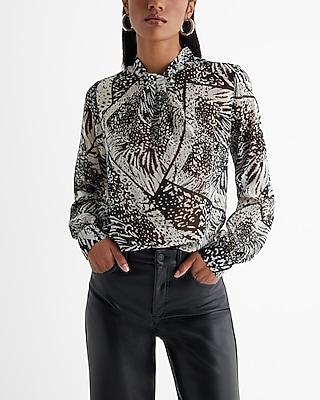 Printed Twist Mock Neck Long Sleeve Top