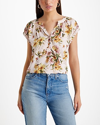 Floral Gathered Half Button Up Gramercy Tee Multi-Color Women's