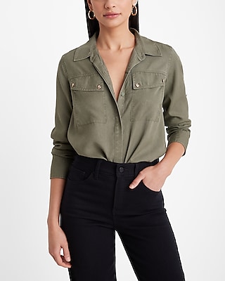 Novelty Button Front Pocket Shirt Women's