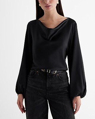 Satin Cowl Neck Balloon Sleeve Top