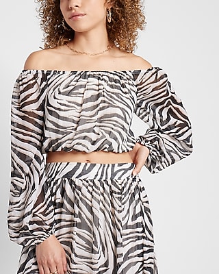 Rachel Zoe Zebra Print Off The Shoulder Crop Top