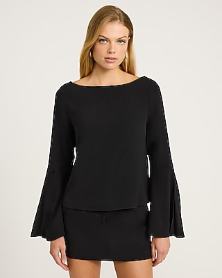 Boat Neck Bell Sleeve Cowl Back Top