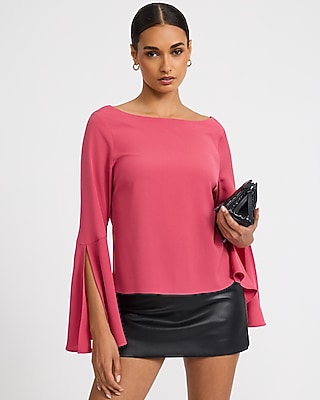 Boat Neck Bell Sleeve Cowl Back Top