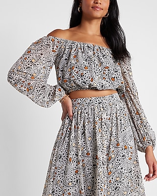 Rachel Zoe Printed Off The Shoulder Crop Top