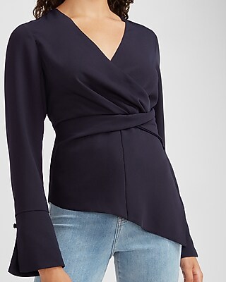 Image of Asymmetrical Twist Front Top Blue Women's XXS