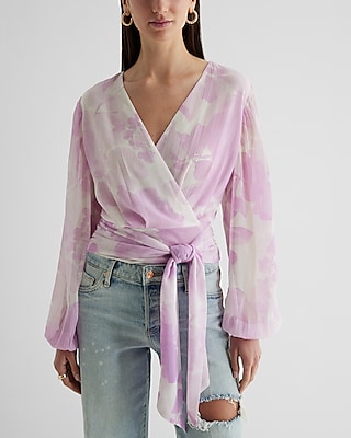 Floral Tie Banded Bottom Faux Wrap Top