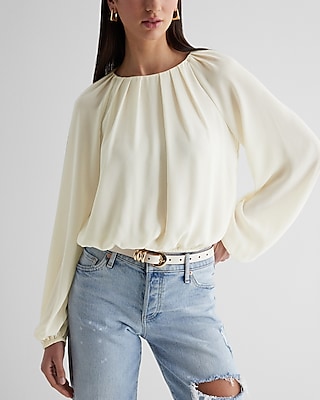 Gathered Neck Balloon Sleeve Top