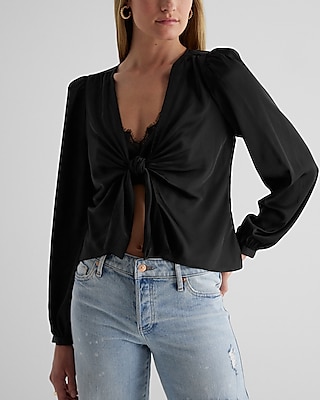 Satin Tie Front Bralette Two Piece Top