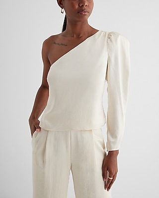 Satin One Shoulder Puff Sleeve Top