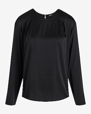 Satin Long Sleeve Pleated Gramercy Tee Black Women's S