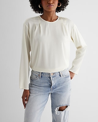 Satin Long Sleeve Pleated Gramercy Tee White Women's S