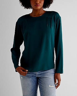 Satin Long Sleeve Pleated Gramercy Tee Green Women's M