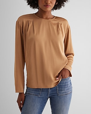 Satin Long Sleeve Pleated Gramercy Tee Brown Women's M