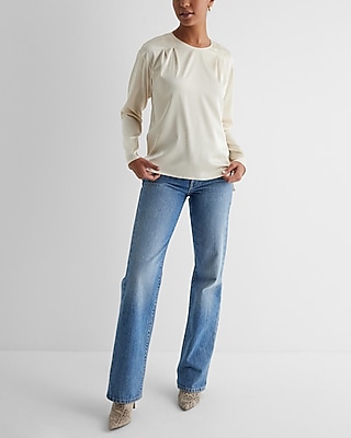Satin Long Sleeve Pleated Gramercy Tee Neutral Women's L
