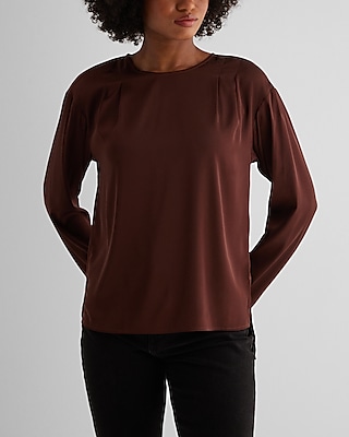 Satin Long Sleeve Pleated Gramercy Tee Brown Women's M