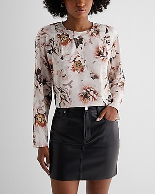 Satin Floral Long Sleeve Pleated Gramercy Tee