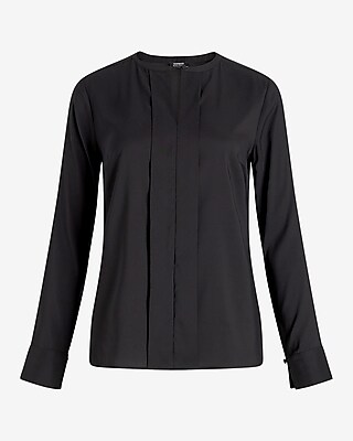 Satin Fold Over Front Portofino Shirt Black Women's M