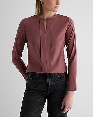 Satin Fold Over Front Portofino Shirt Purple Women's XL