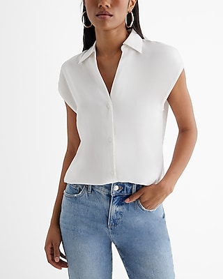 Short Sleeve Button Up Shirt White Women's