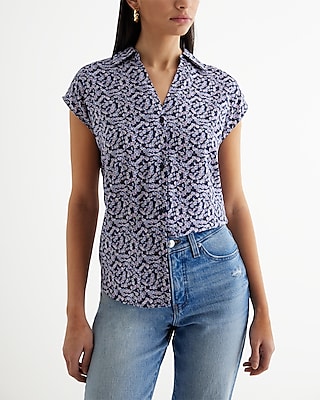 Floral Short Sleeve Button Up Shirt Multi-Color Women's S