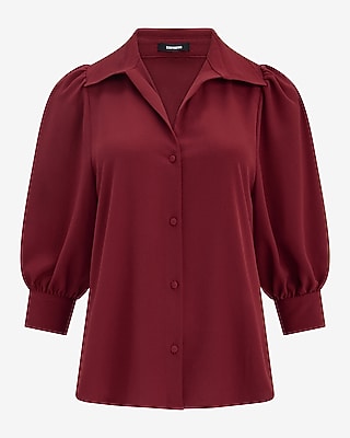 Crepe Puff Elbow Sleeve Shirt
