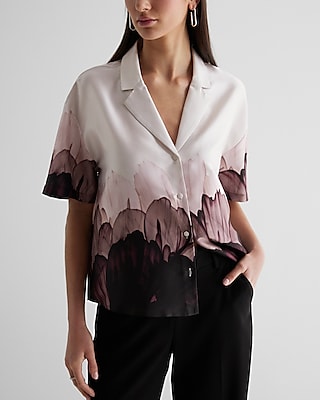 Printed Short Sleeve Button Up Boxy Shirt