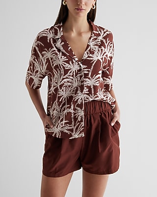Printed Short Sleeve Button Up Boxy Shirt