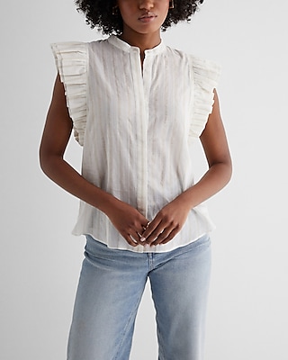 Metallic Striped Flutter Sleeve Button Up Gramercy Tee