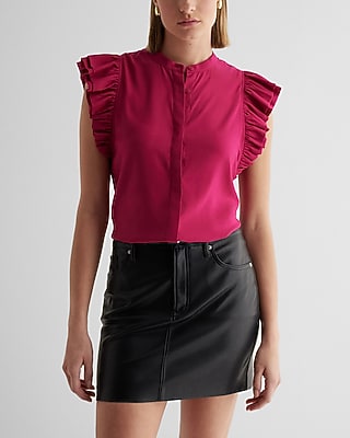 Satin Flutter Sleeve Button Up Gramercy Shirt