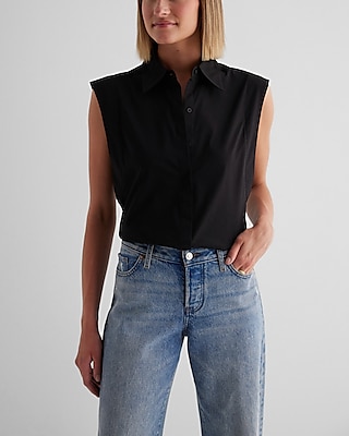 Tapered Sleeveless Button Up Shirt Black Women's XS
