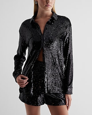 Relaxed Sequin Portofino Shirt Black Women's M